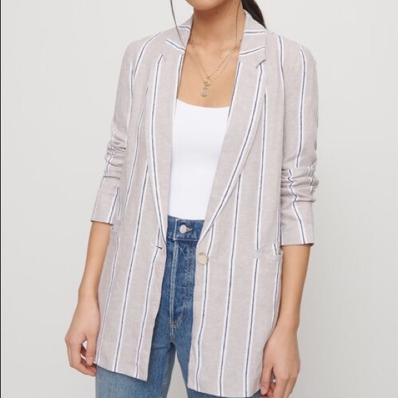 Dynamite Jackets & Blazers - Dynamite Linen Striped Boyfriend